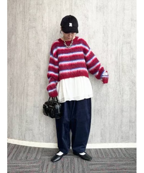 niko and...（ニコアンド）の「【WILLIAM B.ELIOTT】ブラッシュボーダーニットプルオーバー（ニット/セーター・レディース・ブルー/ボルドー・MEDIUM/LARGE）」の18枚目の写真