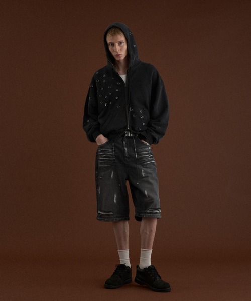セール】2WAY VINTAGE LIKE DAMAGE DOUBLE KNEE DENIM PANTS