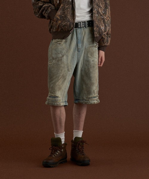 WISH FOR EVER（ウィッシュフォーエバー）の「2WAY VINTAGE LIKE DAMAGE DOUBLE KNEE DENIM PANTS/2wayビンテージライクダメージダブルニーデニムパンツ（デニムパンツ・メンズ・ライトブルー/ブラック/ライトインディゴブルー・SMALL/MEDIUM/LARGE）」の10枚目の写真