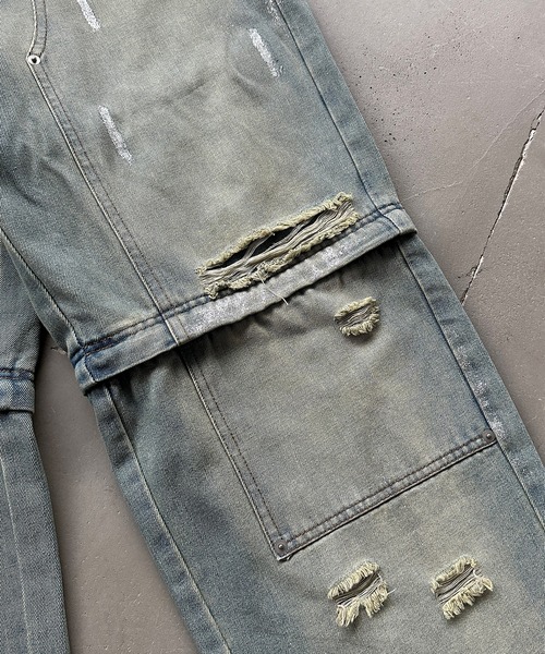 2wayビンテージライクダメージダブルニーデニムパンツ セール】2WAY VINTAGE LIKE DAMAGE DOUBLE KNEE DENIM PANTS