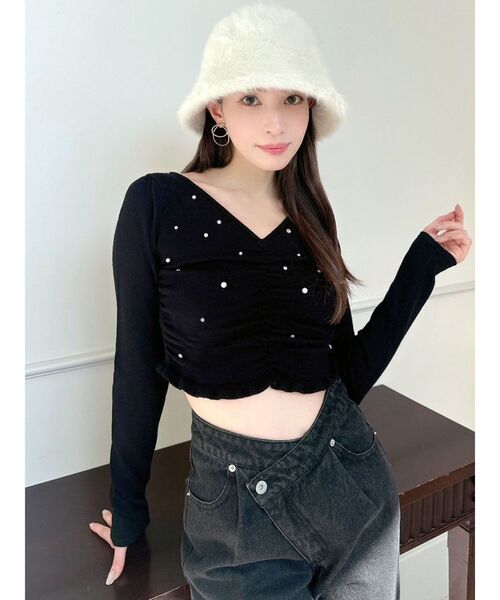 ラスト即発送★PXG レディーストップス ピーエックスジー ショルダービジューチョーカーニットトップス[品番：MKSW0062040