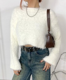 シャギーショート丈ニットプルオーバー