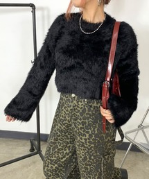 シャギーショート丈ニットプルオーバー