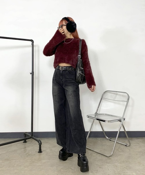 non-hedge(ノンヘッジ)の「シャギーショート丈ニットプルオーバー(ニット/セーター・レディース・モカ/ワインレッド/ブラック/オフホワイト・FREE)」の5枚目の写真