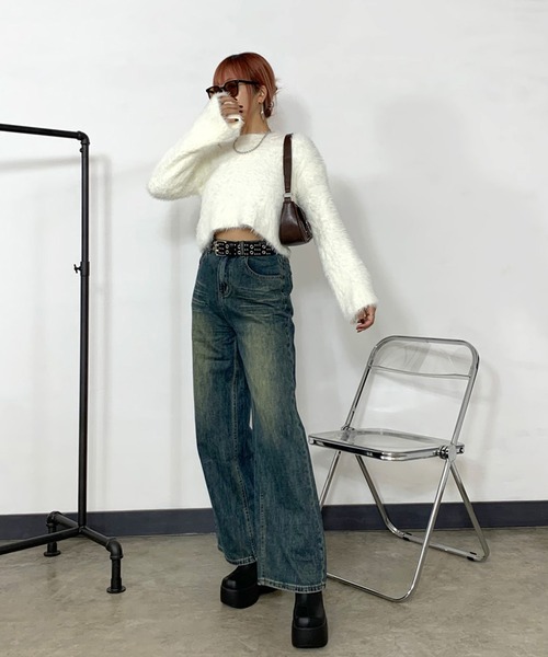 non-hedge(ノンヘッジ)の「シャギーショート丈ニットプルオーバー(ニット/セーター・レディース・モカ/ワインレッド/ブラック/オフホワイト・FREE)」の9枚目の写真