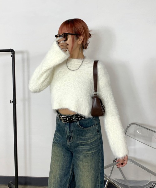 non-hedge(ノンヘッジ)の「シャギーショート丈ニットプルオーバー(ニット/セーター・レディース・モカ/ワインレッド/ブラック/オフホワイト・FREE)」の10枚目の写真