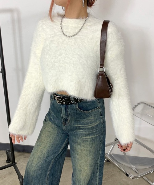 non-hedge(ノンヘッジ)の「シャギーショート丈ニットプルオーバー(ニット/セーター・レディース・モカ/ワインレッド/ブラック/オフホワイト・FREE)」の11枚目の写真