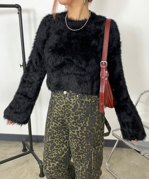 non-hedge(ノンヘッジ)の「シャギーショート丈ニットプルオーバー(ニット/セーター・レディース・モカ/ワインレッド/ブラック/オフホワイト・FREE)」の14枚目の写真