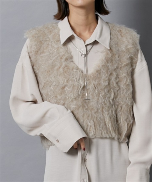 nissen（ニッセン）の「シャギーニットベスト（ベスト・レディース・杢グレー/チャコールグレー/ベージュ・M）」の3枚目の写真