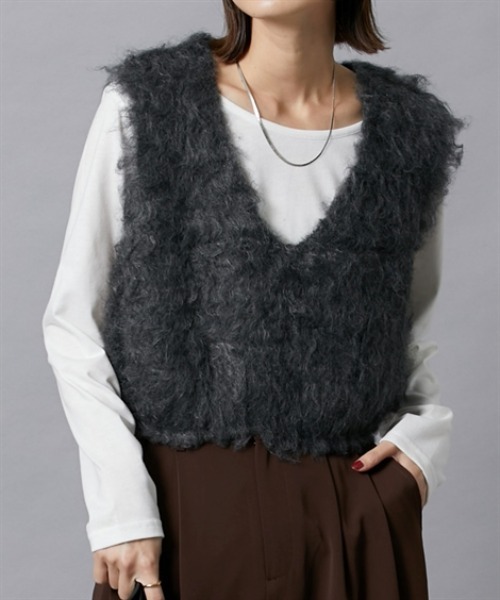 nissen（ニッセン）の「シャギーニットベスト（ベスト・レディース・杢グレー/チャコールグレー/ベージュ・M）」の2枚目の写真