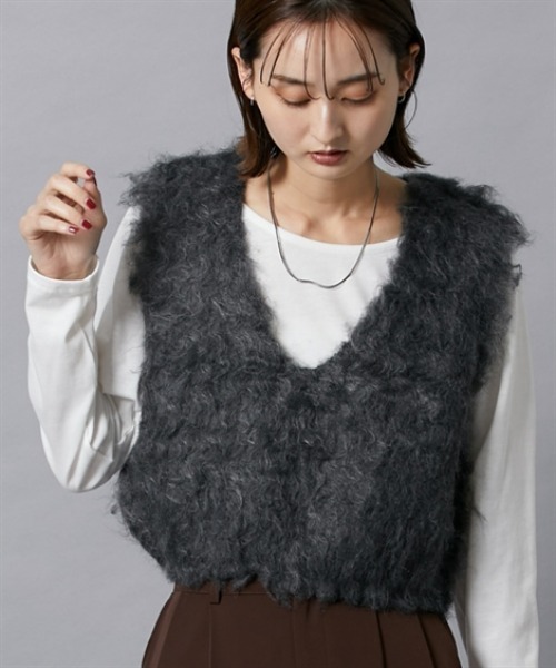 nissen（ニッセン）の「シャギーニットベスト（ベスト・レディース・杢グレー/チャコールグレー/ベージュ・M）」の4枚目の写真