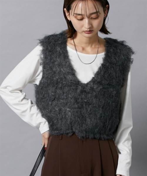 nissen（ニッセン）の「シャギーニットベスト（ベスト・レディース・杢グレー/チャコールグレー/ベージュ・M）」の7枚目の写真