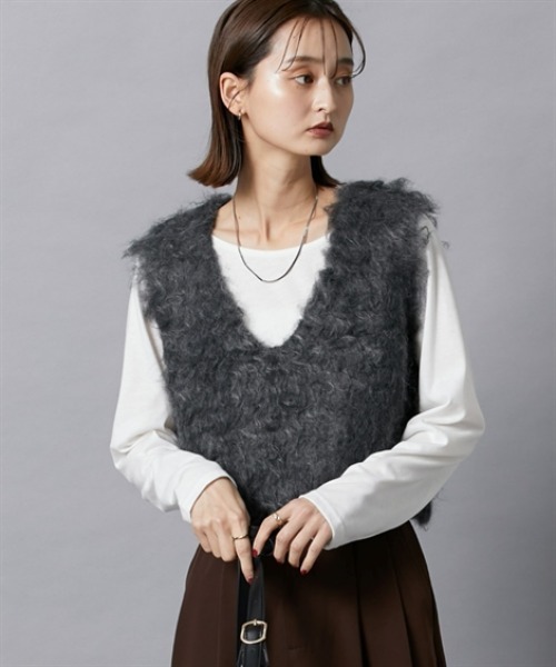 nissen（ニッセン）の「シャギーニットベスト（ベスト・レディース・杢グレー/チャコールグレー/ベージュ・M）」の9枚目の写真