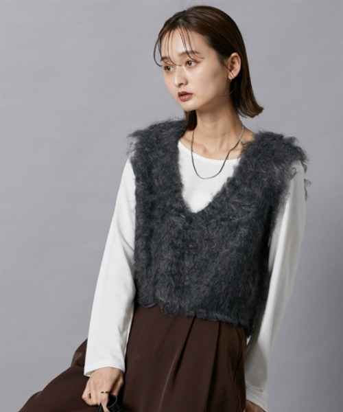 nissen（ニッセン）の「シャギーニットベスト（ベスト・レディース・杢グレー/チャコールグレー/ベージュ・M）」の11枚目の写真