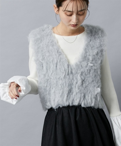 nissen（ニッセン）の「シャギーニットベスト（ベスト・レディース・杢グレー/チャコールグレー/ベージュ・M）」の12枚目の写真