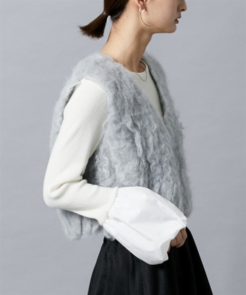 nissen（ニッセン）の「シャギーニットベスト（ベスト・レディース・杢グレー/チャコールグレー/ベージュ・M）」の15枚目の写真