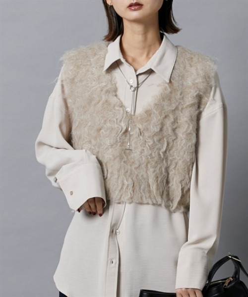 nissen（ニッセン）の「シャギーニットベスト（ベスト・レディース・杢グレー/チャコールグレー/ベージュ・M）」の17枚目の写真