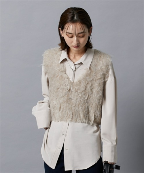 nissen（ニッセン）の「シャギーニットベスト（ベスト・レディース・杢グレー/チャコールグレー/ベージュ・M）」の22枚目の写真