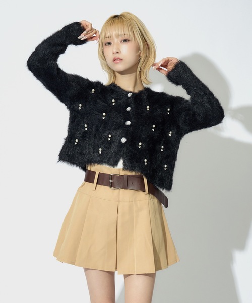 JilLA（ジルア）の「Short Shaggy Cardigan / ショート丈シャギーカーディガン（カーディガン/ボレロ・レディース・ブラック/ホワイト/グレー・FREE）」の3枚目の写真