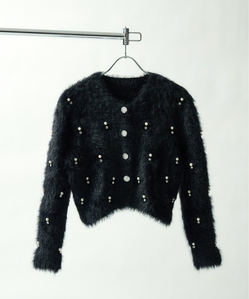 JilLA（ジルア）の「Short Shaggy Cardigan / ショート丈シャギーカーディガン（カーディガン/ボレロ・レディース・ブラック/ホワイト/グレー・FREE）」の6枚目の写真