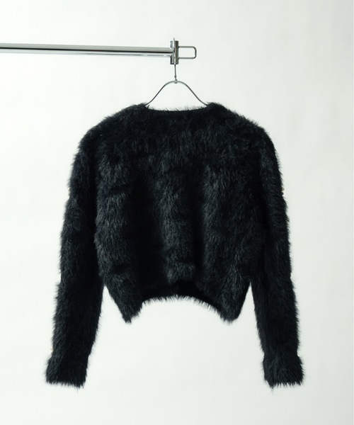 JilLA（ジルア）の「Short Shaggy Cardigan / ショート丈シャギーカーディガン（カーディガン/ボレロ・レディース・ブラック/ホワイト/グレー・FREE）」の5枚目の写真