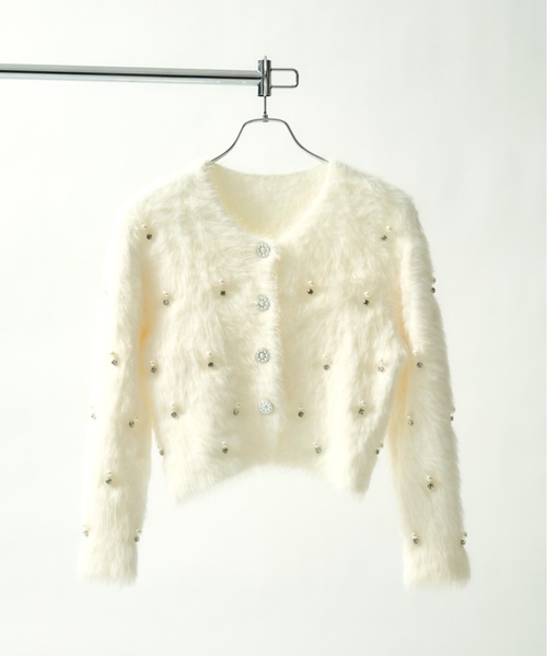 JilLA（ジルア）の「Short Shaggy Cardigan / ショート丈シャギーカーディガン（カーディガン/ボレロ・レディース・ブラック/ホワイト/グレー・FREE）」の7枚目の写真