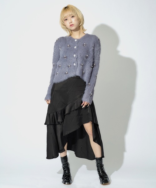 JilLA（ジルア）の「Short Shaggy Cardigan / ショート丈シャギーカーディガン（カーディガン/ボレロ・レディース・ブラック/ホワイト/グレー・FREE）」の22枚目の写真