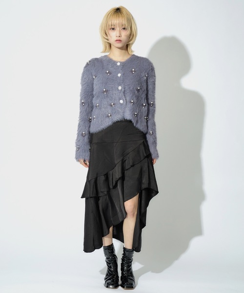 JilLA（ジルア）の「Short Shaggy Cardigan / ショート丈シャギーカーディガン（カーディガン/ボレロ・レディース・ブラック/ホワイト/グレー・FREE）」の21枚目の写真