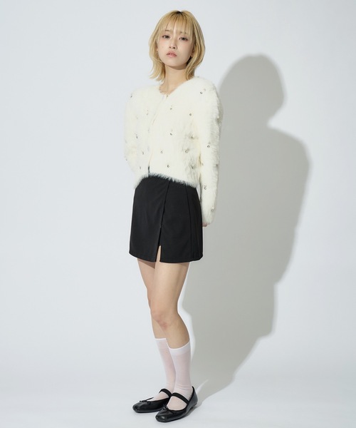 JilLA（ジルア）の「Short Shaggy Cardigan / ショート丈シャギーカーディガン（カーディガン/ボレロ・レディース・ブラック/ホワイト/グレー・FREE）」の14枚目の写真