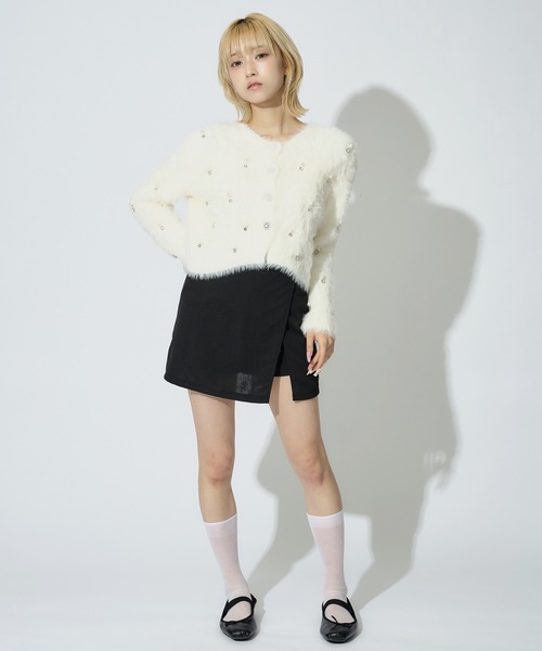JilLA（ジルア）の「Short Shaggy Cardigan / ショート丈シャギーカーディガン（カーディガン/ボレロ・レディース・ブラック/ホワイト/グレー・FREE）」の12枚目の写真
