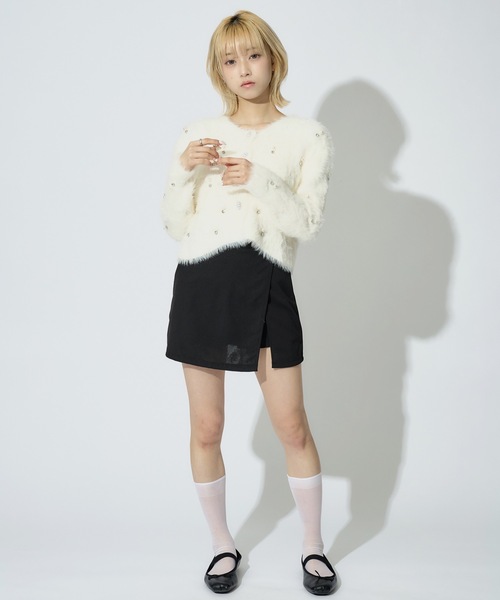 JilLA（ジルア）の「Short Shaggy Cardigan / ショート丈シャギーカーディガン（カーディガン/ボレロ・レディース・ブラック/ホワイト/グレー・FREE）」の13枚目の写真