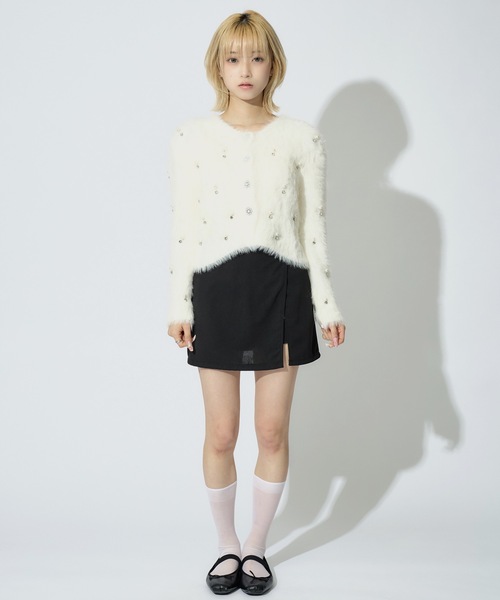 JilLA（ジルア）の「Short Shaggy Cardigan / ショート丈シャギーカーディガン（カーディガン/ボレロ・レディース・ブラック/ホワイト/グレー・FREE）」の11枚目の写真