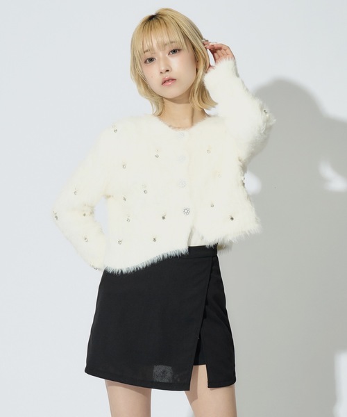 JilLA（ジルア）の「Short Shaggy Cardigan / ショート丈シャギーカーディガン（カーディガン/ボレロ・レディース・ブラック/ホワイト/グレー・FREE）」の9枚目の写真