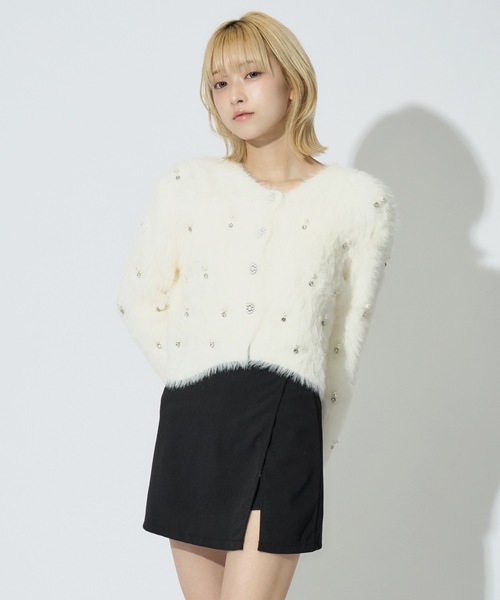 JilLA（ジルア）の「Short Shaggy Cardigan / ショート丈シャギーカーディガン（カーディガン/ボレロ・レディース・ブラック/ホワイト/グレー・FREE）」の10枚目の写真