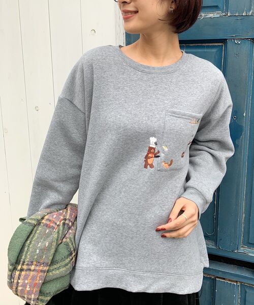 rps（アールピーエス）の「クッキングくま刺繍裾ドロスト裏起毛プルオーバー（スウェット・レディース・アイボリー/チャコールグレー/杢グレー・フリー）」の3枚目の写真