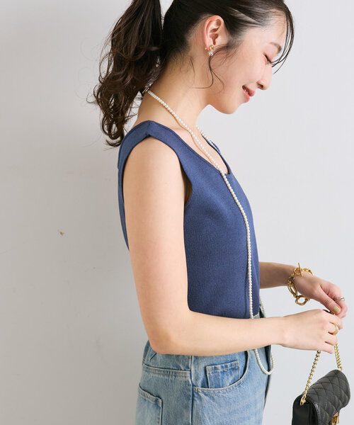 La boutique BonBon（ラブティックボンボン）の「【スタッフmiki監修カラーあり！・前後2WAY】ニットタンク（タンクトップ・レディース・ブラック/グリーン/ライトグレー/ホワイト/ネイビー・FREE）」の8枚目の写真