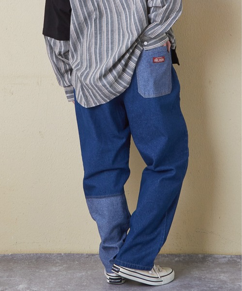 CUBE SUGAR（キューブシュガー）の「デニム裏使い切替ワークパンツ（デニムパンツ・レディース・インディゴブルー/ライトブルー・L/M）」の2枚目の写真