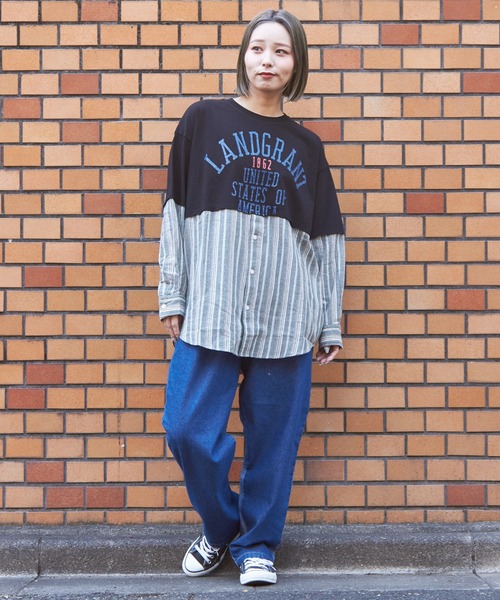 CUBE SUGAR（キューブシュガー）の「デニム裏使い切替ワークパンツ（デニムパンツ・レディース・インディゴブルー/ライトブルー・L/M）」の4枚目の写真