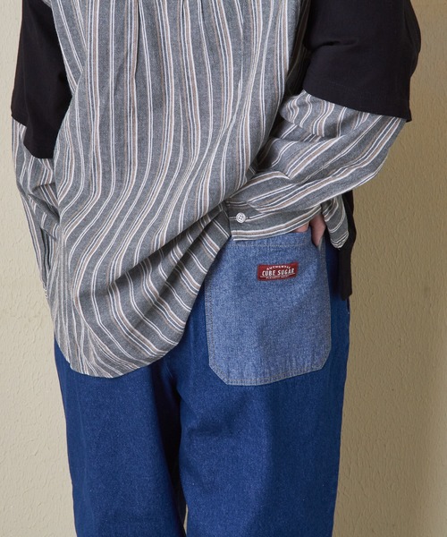 CUBE SUGAR（キューブシュガー）の「デニム裏使い切替ワークパンツ（デニムパンツ・レディース・インディゴブルー/ライトブルー・L/M）」の6枚目の写真