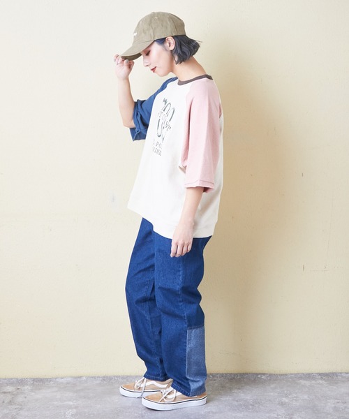 CUBE SUGAR（キューブシュガー）の「デニム裏使い切替ワークパンツ（デニムパンツ・レディース・インディゴブルー/ライトブルー・L/M）」の7枚目の写真