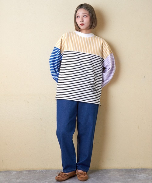 CUBE SUGAR（キューブシュガー）の「デニム裏使い切替ワークパンツ（デニムパンツ・レディース・インディゴブルー/ライトブルー・L/M）」の14枚目の写真