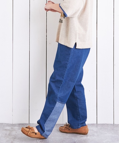 CUBE SUGAR（キューブシュガー）の「デニム裏使い切替ワークパンツ（デニムパンツ・レディース・インディゴブルー/ライトブルー・L/M）」の17枚目の写真