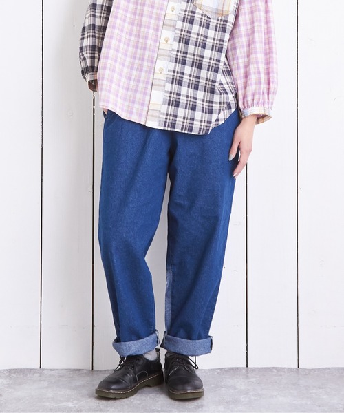 CUBE SUGAR（キューブシュガー）の「デニム裏使い切替ワークパンツ（デニムパンツ・レディース・インディゴブルー/ライトブルー・L/M）」の19枚目の写真