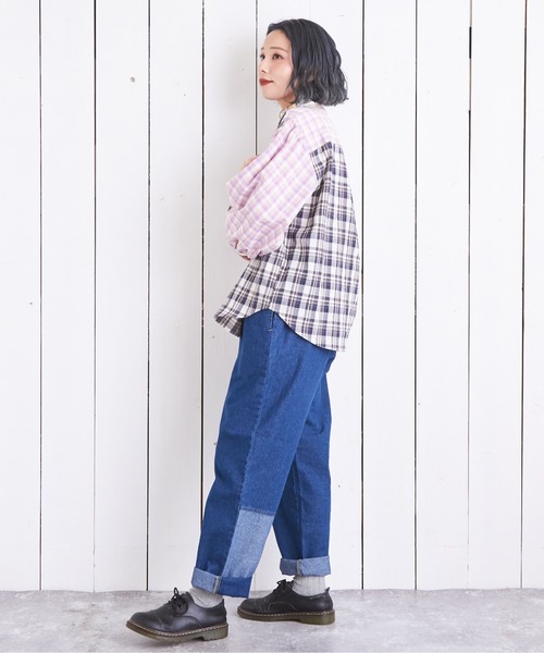 CUBE SUGAR（キューブシュガー）の「デニム裏使い切替ワークパンツ（デニムパンツ・レディース・インディゴブルー/ライトブルー・L/M）」の21枚目の写真