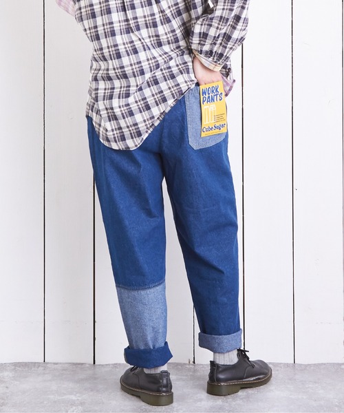 CUBE SUGAR（キューブシュガー）の「デニム裏使い切替ワークパンツ（デニムパンツ・レディース・インディゴブルー/ライトブルー・L/M）」の22枚目の写真
