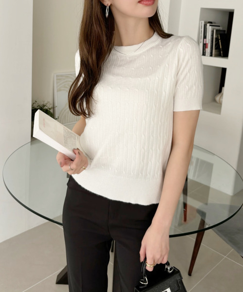 Ada.(エイダ)の「ケーブル デザイン ニット半袖(Tシャツ/カットソー・レディース・ブラック/ベージュ/ネイビー/ホワイト・FREE)」の17枚目の写真