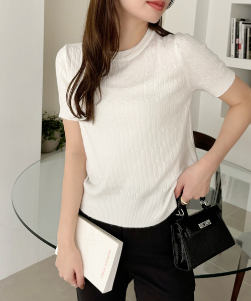 Ada.(エイダ)の「ケーブル デザイン ニット半袖(Tシャツ/カットソー・レディース・ブラック/ベージュ/ネイビー/ホワイト・FREE)」の19枚目の写真