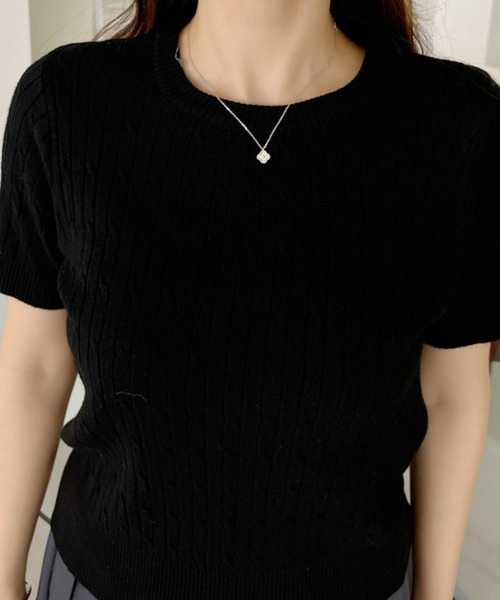 Ada.(エイダ)の「ケーブル デザイン ニット半袖(Tシャツ/カットソー・レディース・ブラック/ベージュ/ネイビー/ホワイト・FREE)」の14枚目の写真