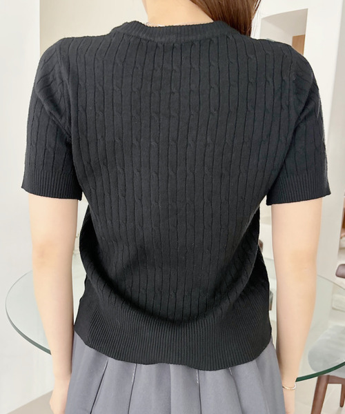 Ada.(エイダ)の「ケーブル デザイン ニット半袖(Tシャツ/カットソー・レディース・ブラック/ベージュ/ネイビー/ホワイト・FREE)」の15枚目の写真