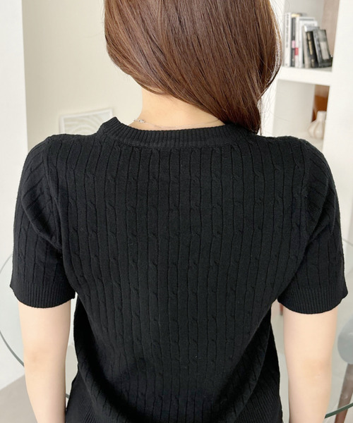 Ada.(エイダ)の「ケーブル デザイン ニット半袖(Tシャツ/カットソー・レディース・ブラック/ベージュ/ネイビー/ホワイト・FREE)」の16枚目の写真
